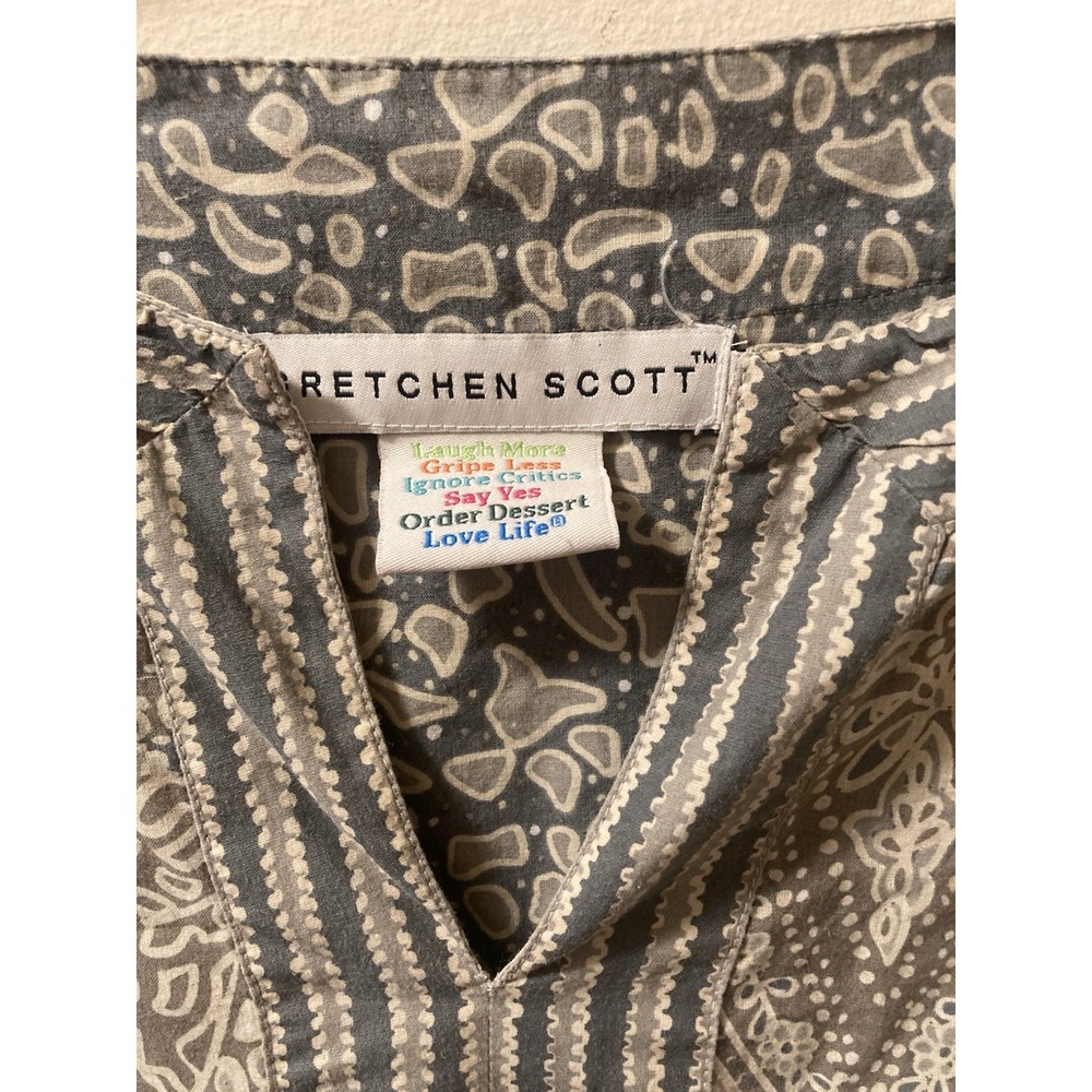 Gretchen Scott Tunic Top Cotton Gray Brown Boho 3/4 Sleeve Notch Neck M - Picture 3 of 7